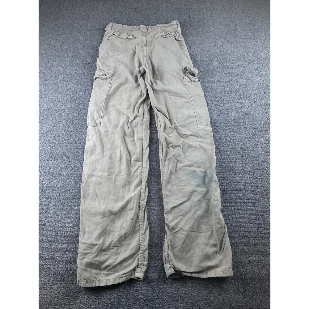 Y2K Zara Cargo Pants‎ Women 2 Tan Relaxed Linen Wide-Leg Streetwear Utility 00s